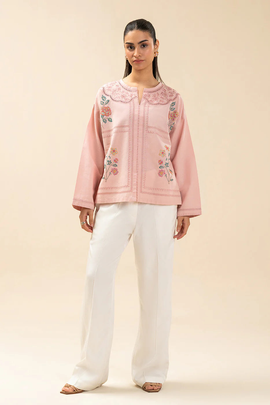 Pastel Pink Embroidered Shirt