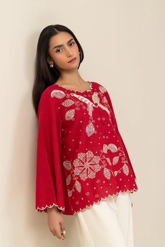 Cherry Red Embroidered Shirt