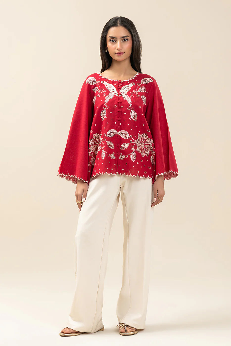 Cherry Red Embroidered Shirt