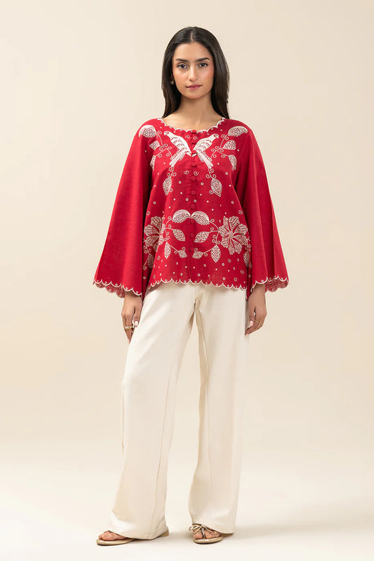Cherry Red Embroidered Shirt