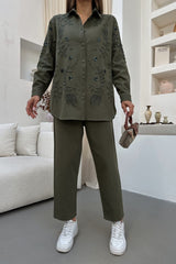 Olive Bloom Denim Set