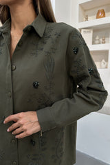 Olive Bloom Denim Set