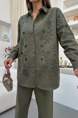 Olive Bloom Denim Set