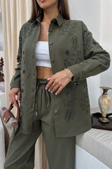 Olive Bloom Denim Set